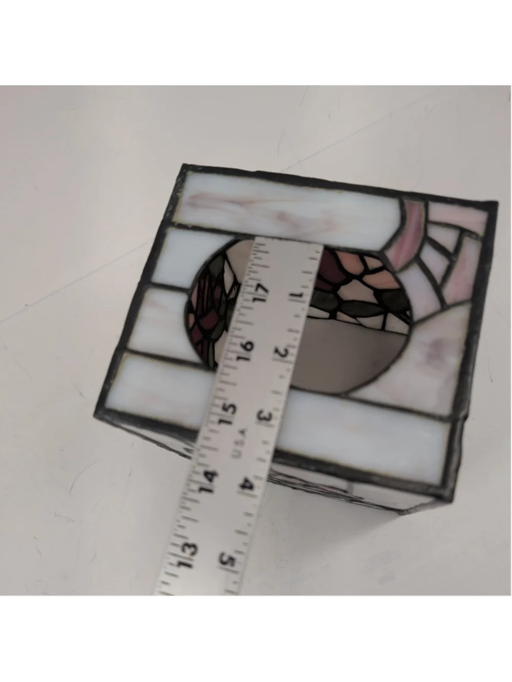 Stained glass floral rose square tissue box holder